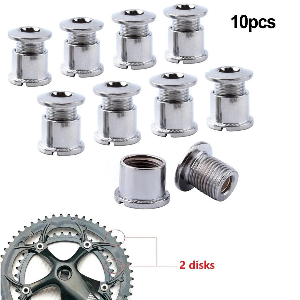 10 piezas de pernos para bielas de bicicleta, pernos simples, dobles y triples, tornillos de acero para platos y platos, tornillos para platos y tuercas, accesorios para bicicletas