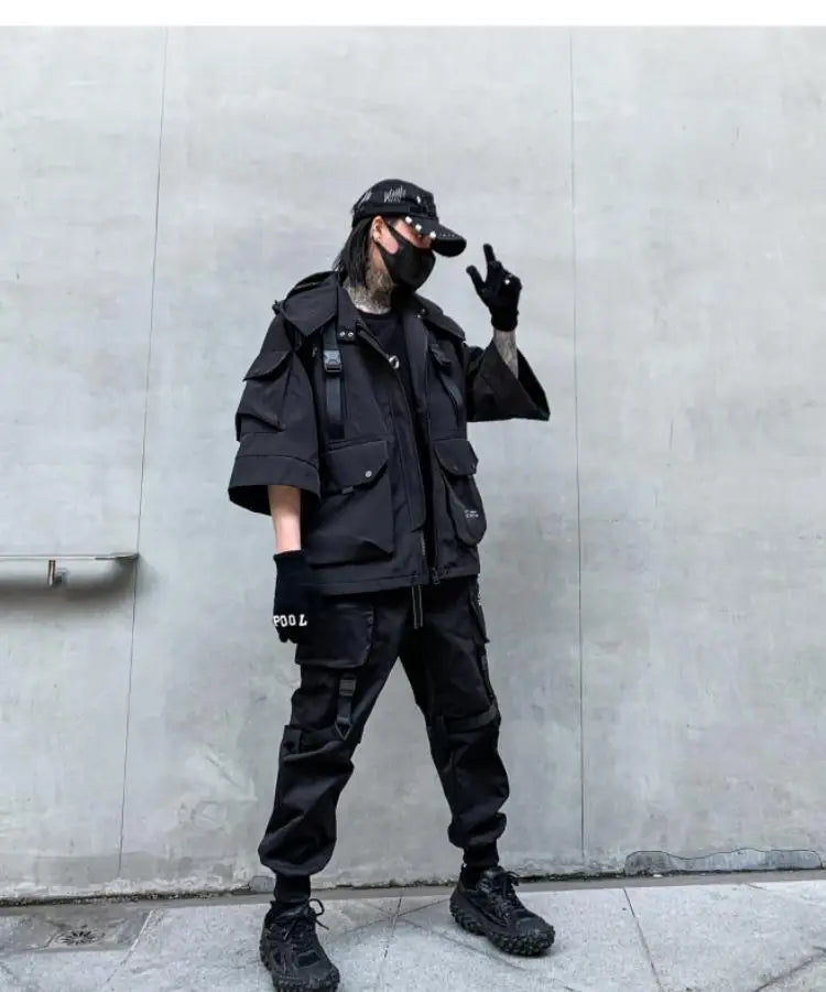2022 Autumn Winter Hip Hop Techwear Cargo Jacket Men's Harajuku Casual Hooded Jackets Tactical Hooded Coats Streetwear