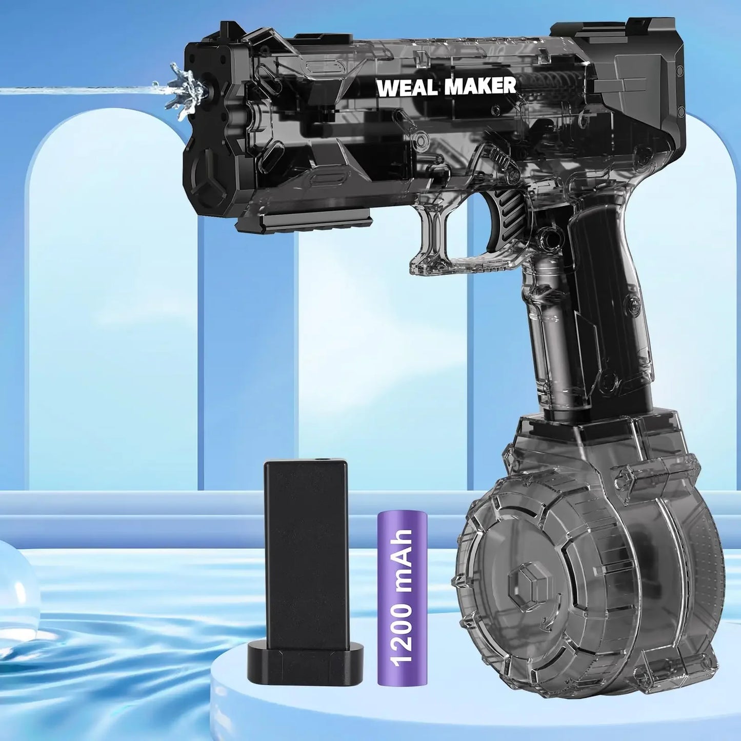 Transparent Glock Full Automatic Squirt Water Gun Spray Blaster Electric Water Pistol Toy Summer Pool Outdoor Toy for Kids Adult