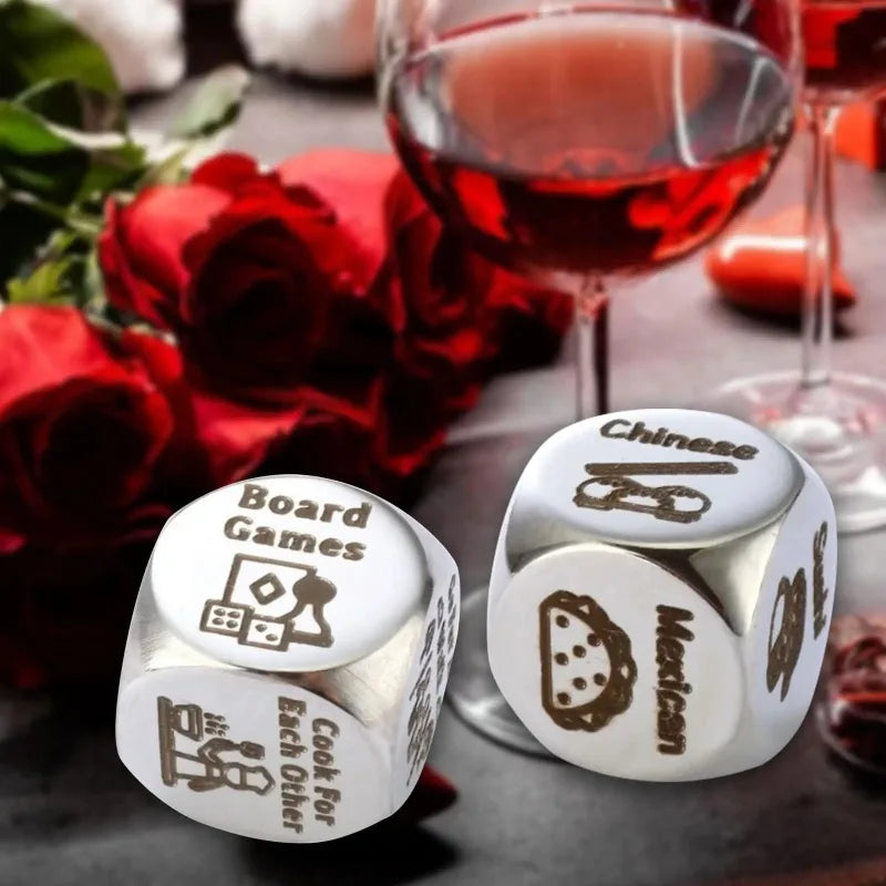 Food Dice Husband Wife Boyfriend Girlfriend Stainless Steel Valentines Gifts Dice for Wedding Birthday Anniversary Honeymoon