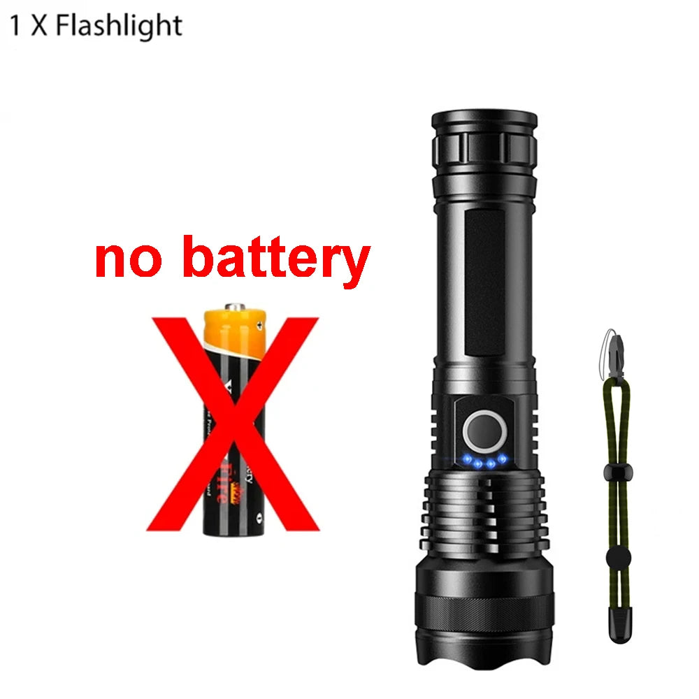 Linterna LED potente de 1000000 LM, recargable por USB, potente linterna táctica, luz de flash de alcance súper largo para pesca al aire libre
