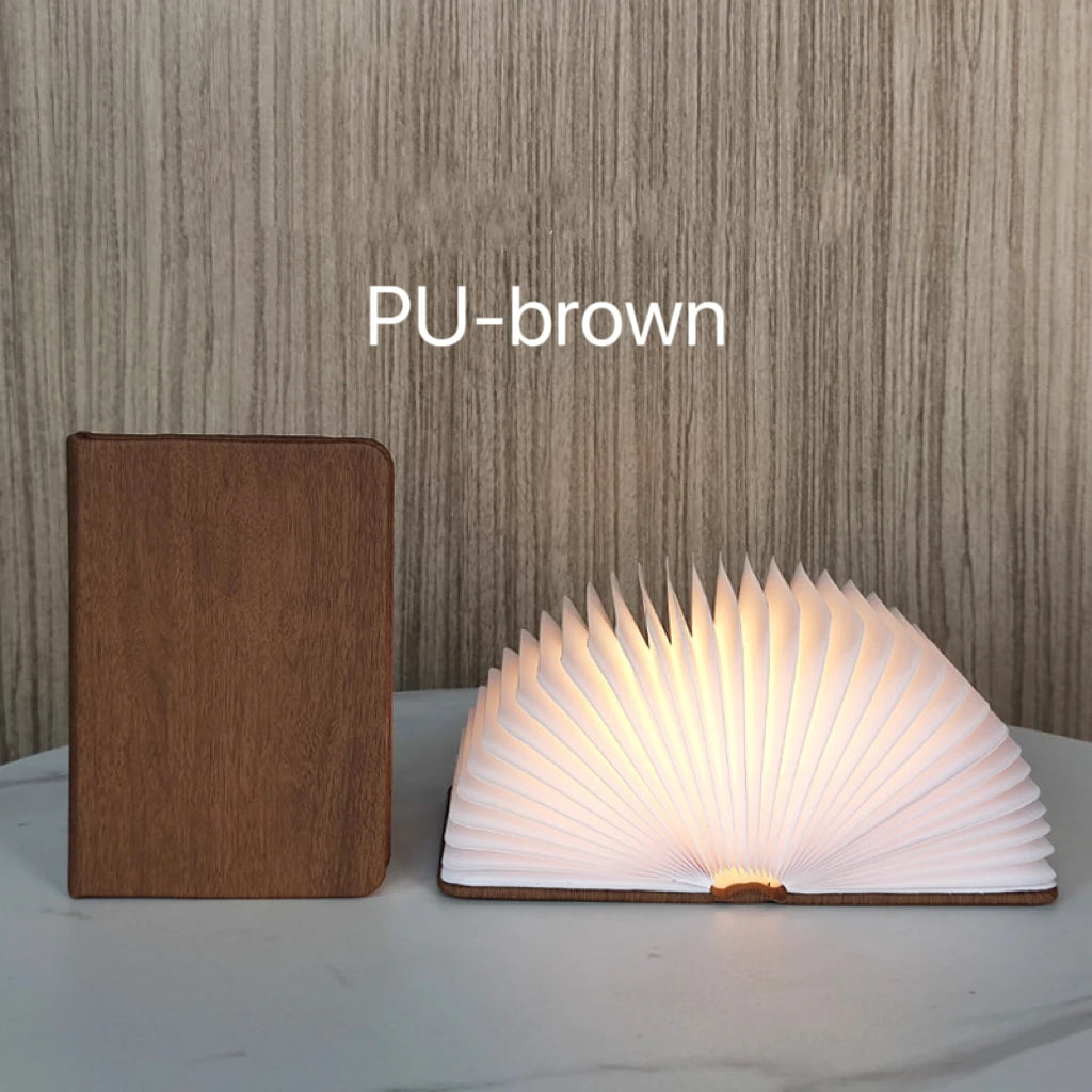 Lámpara de libro recargable plegable creativa XL 160X215X25 con cubierta de madera/PU para ambientes de fiesta y bar