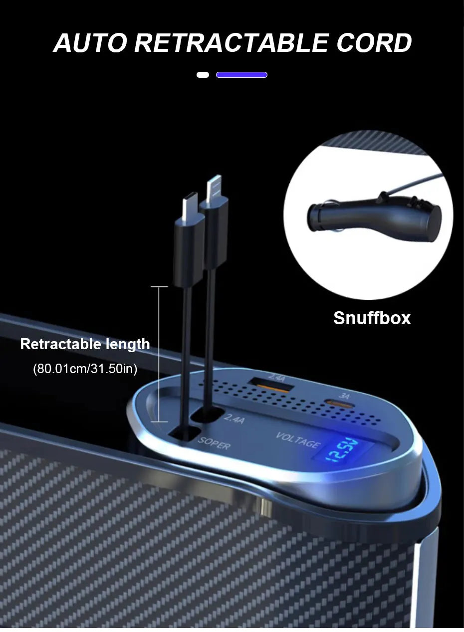 SEAMETAL Wireless Charging Car Seat Gap Organizer with 40W USB-C/Lightning Fast Charge Cable Auto Center Console Storage Box