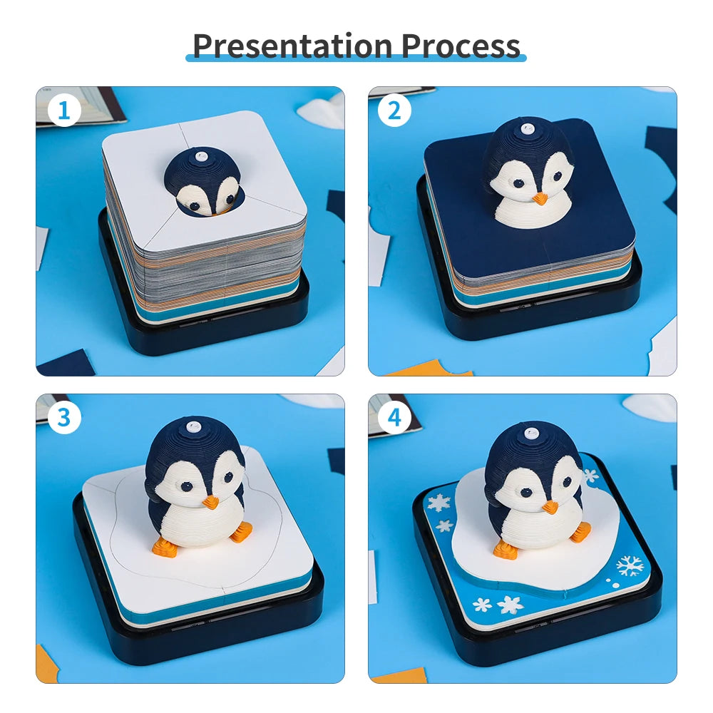 Omoshiroi Block 3D Memo Pad Calendar 2025 Cute Penguin 3D Paper Carved Sticky Notes Miniature Items Office Accessories Love Gift