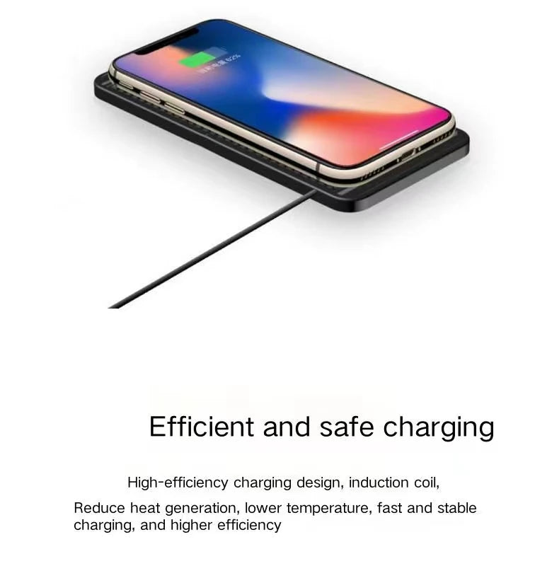 Alfombrilla de silicona antideslizante 2 en 1 de 15 W para salpicadero de coche, soporte de carga rápida, cargador inalámbrico Qi, base de carga para iPhone y Samsung