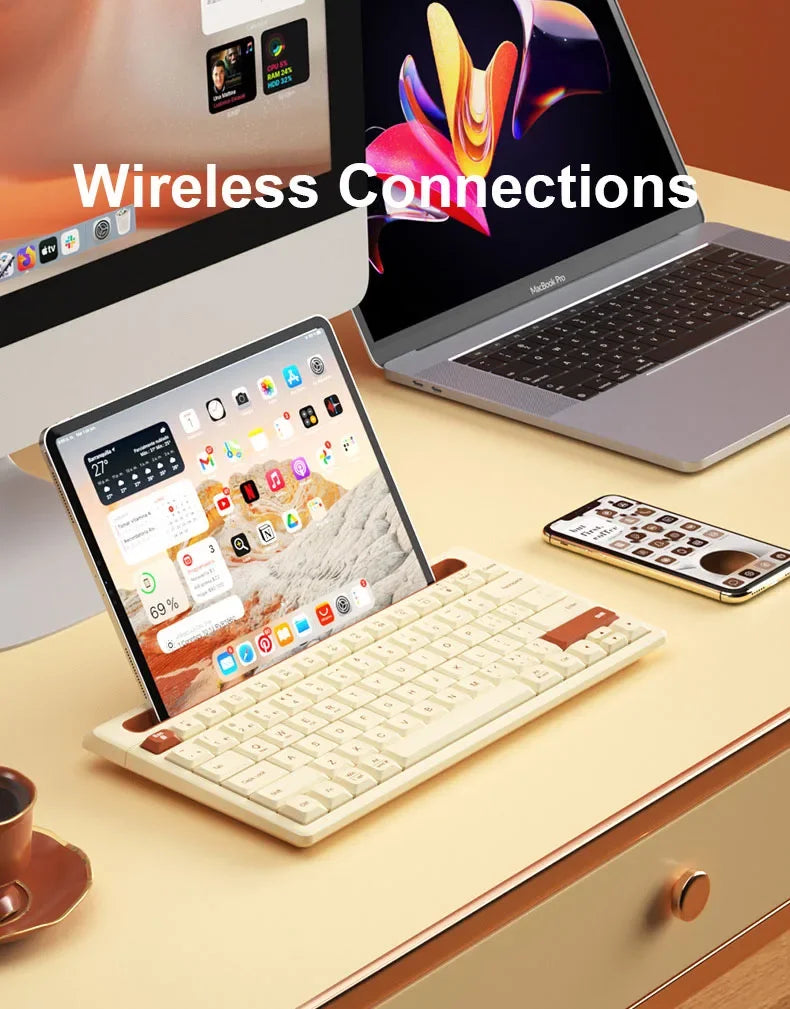 New Wireless Bluetooth Keyboard 87 Keys Three-mode Silent Mini Mute Keyboard For Notebook IPad Laptop Desktop Tablet Computer