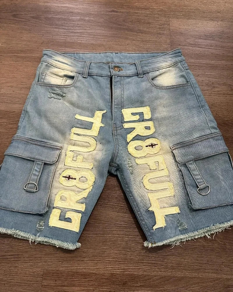 2024 American New Fashion Embroidered Denim Shorts With Oversized Geometric Patterns Women Y2K Harajuku Hip Hop Shorts