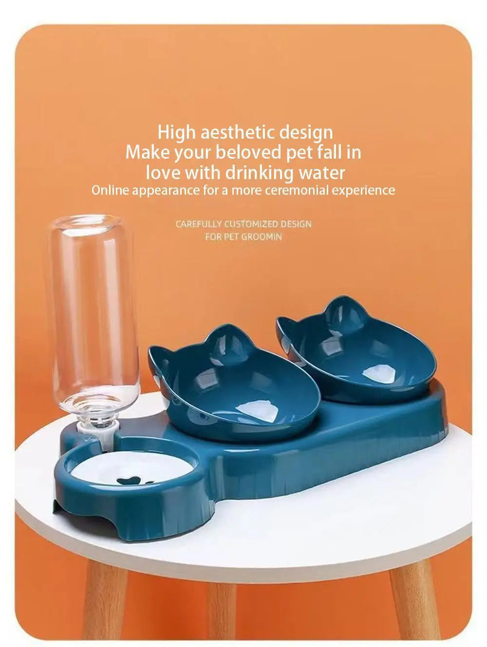 Triple Cat Bowls Pet Feeder, 2-in-1 Double Bowls With Automatic Drinking Bottle, Tilted And Rotatable Design For Cats And Dogs