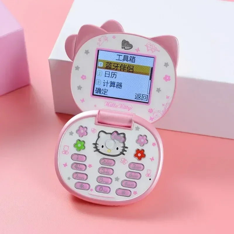 Sanrio Hello Kitty Flip Phone New Cartoon Cute Children White Pink Kawaii Mini Phone Children Birthday Gifts Fashion Model Toys