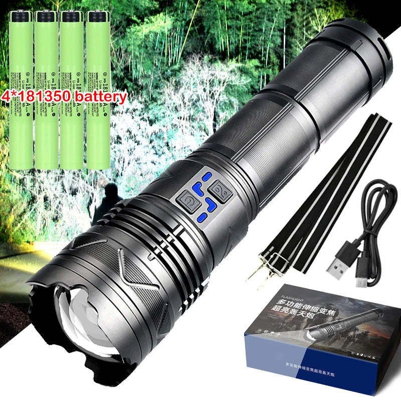 Powerful GT60 LED Flashlight Super Bright Long Range Torch Rechargeable Most Powerful Outdoor Tactical Hand Lamp Camping Lantern