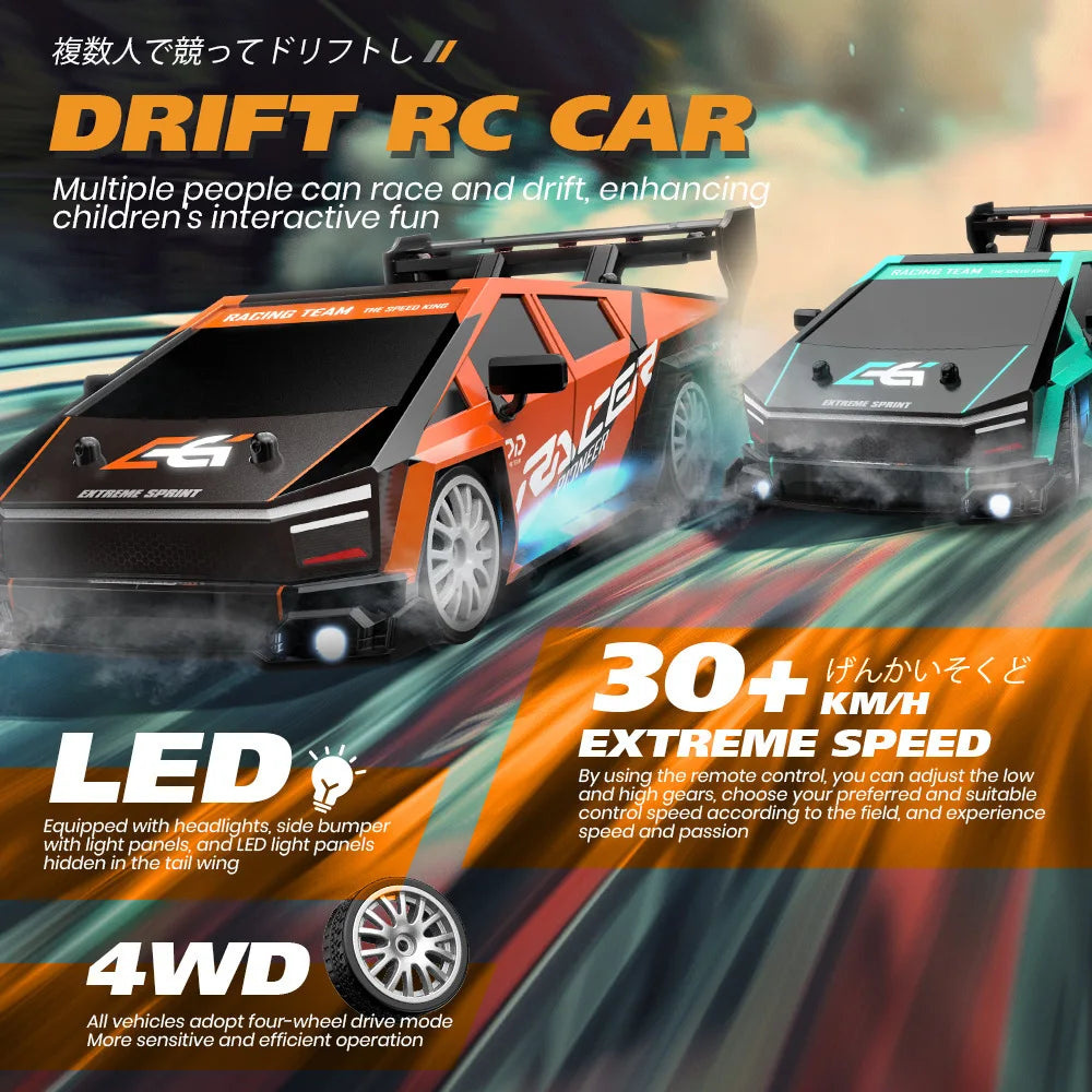 1:24 Coche de derrape RC de alta velocidad Mustang 4WD Coche de carreras de control remoto Regalo Coche de carreras de competición Juguete para niños Neumático reemplazable