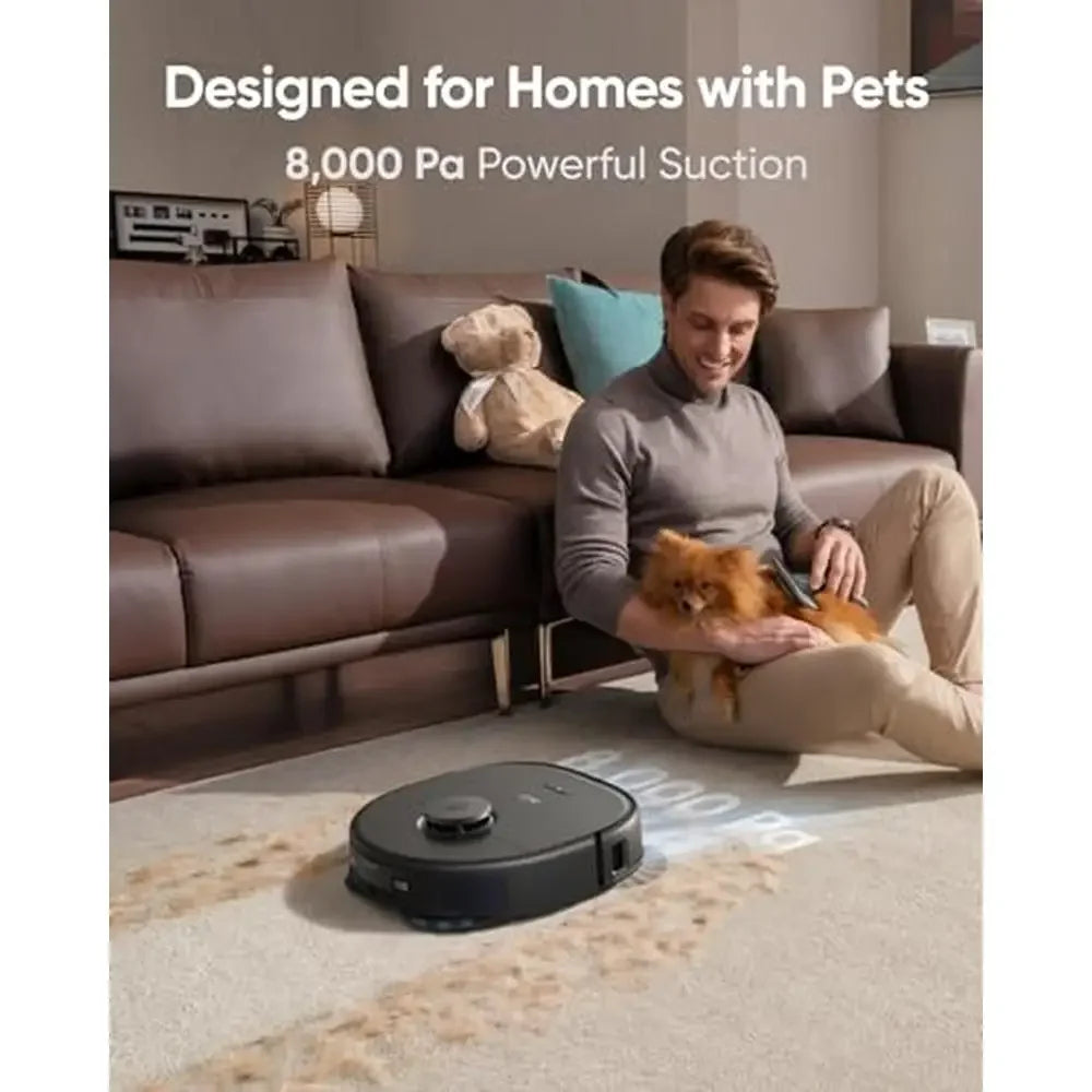 Robot aspirador y fregona X10 Pro Omni con succión de 8000 Pa, dos mopas, elevación automática de 12 mm, detección de alfombras, limpieza manos libres con IA, impecable