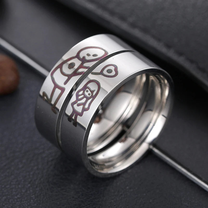 2-piece Fashion Stainless Steel Wedding Ring Silver Color Romatic Design Heart Wedding Couple Valentine's Day Anniversary Gift