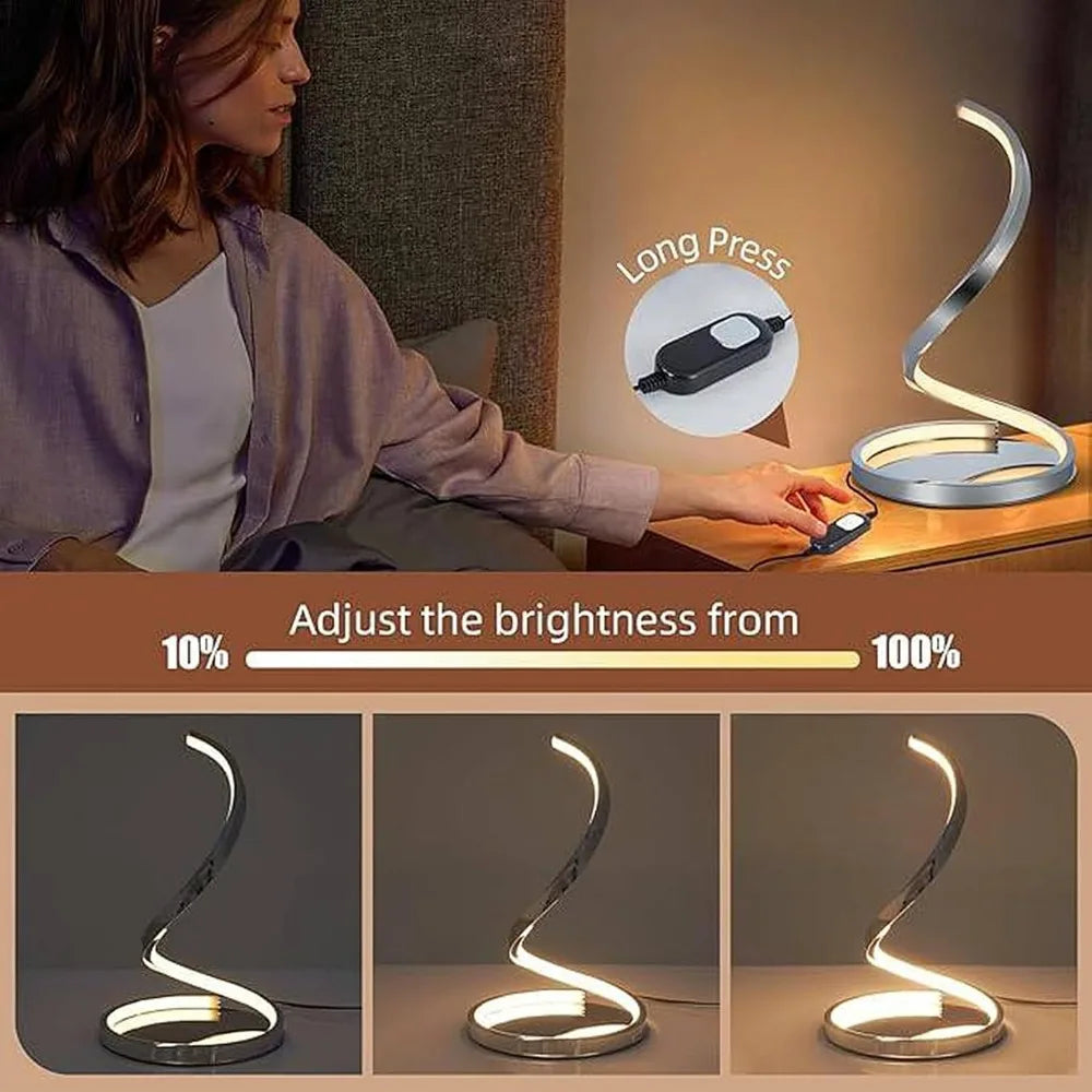 Table Lamp Set Of 2-Modern Spiral Bedside Lamps,12W Stepless Dimmable LED Touch Lamp,Nightstand Lamp for Bedroom, Living Room