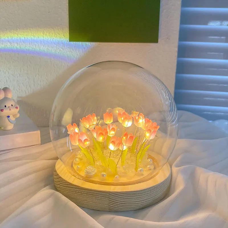 Lámpara de noche con tulipán artificial YOMDID, hecha a mano, lámpara de noche LED para dormitorio, decoración, regalos de cumpleaños y Navidad