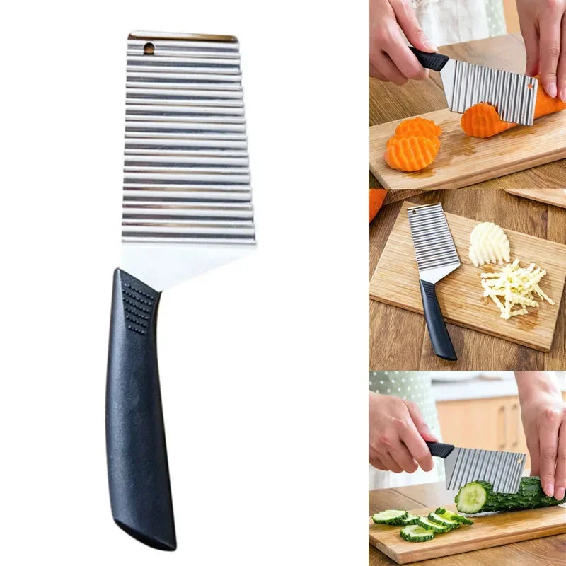 1 pieza de acero inoxidable de mano para cortar patatas fritas, cuchillo para maza, cortador de verduras multifuncional, herramientas de cocina