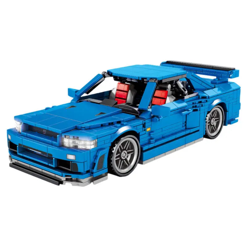 Technical building block bricks japan sport car nissans GTR R34 JDM retro model pull back vehicel toys collection for boys gifts
