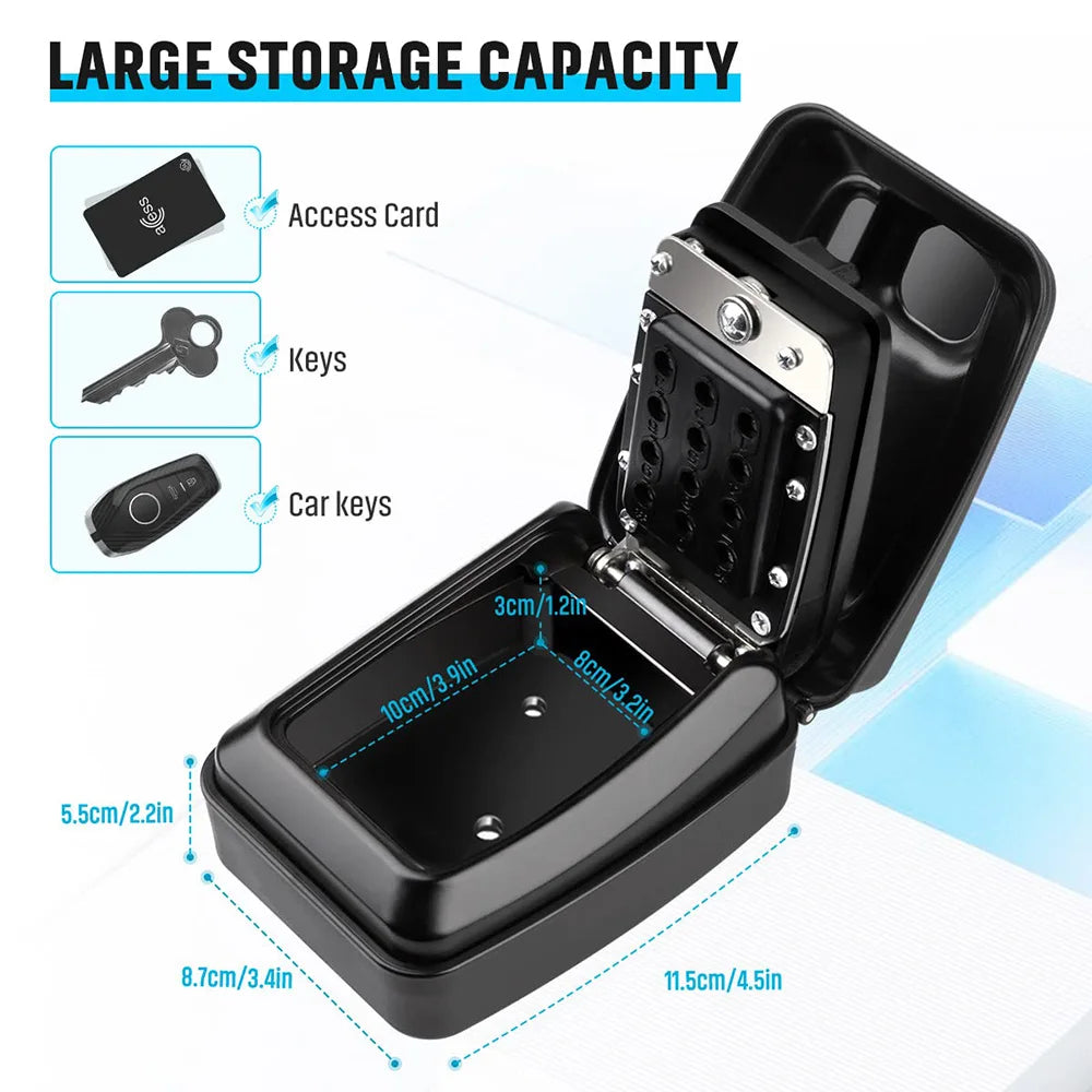 Wall Mounted Key Storage Safe Waterproof Anti-theft Key Box With Combination Lock 12-Digital Password Office Home Outdoor Use