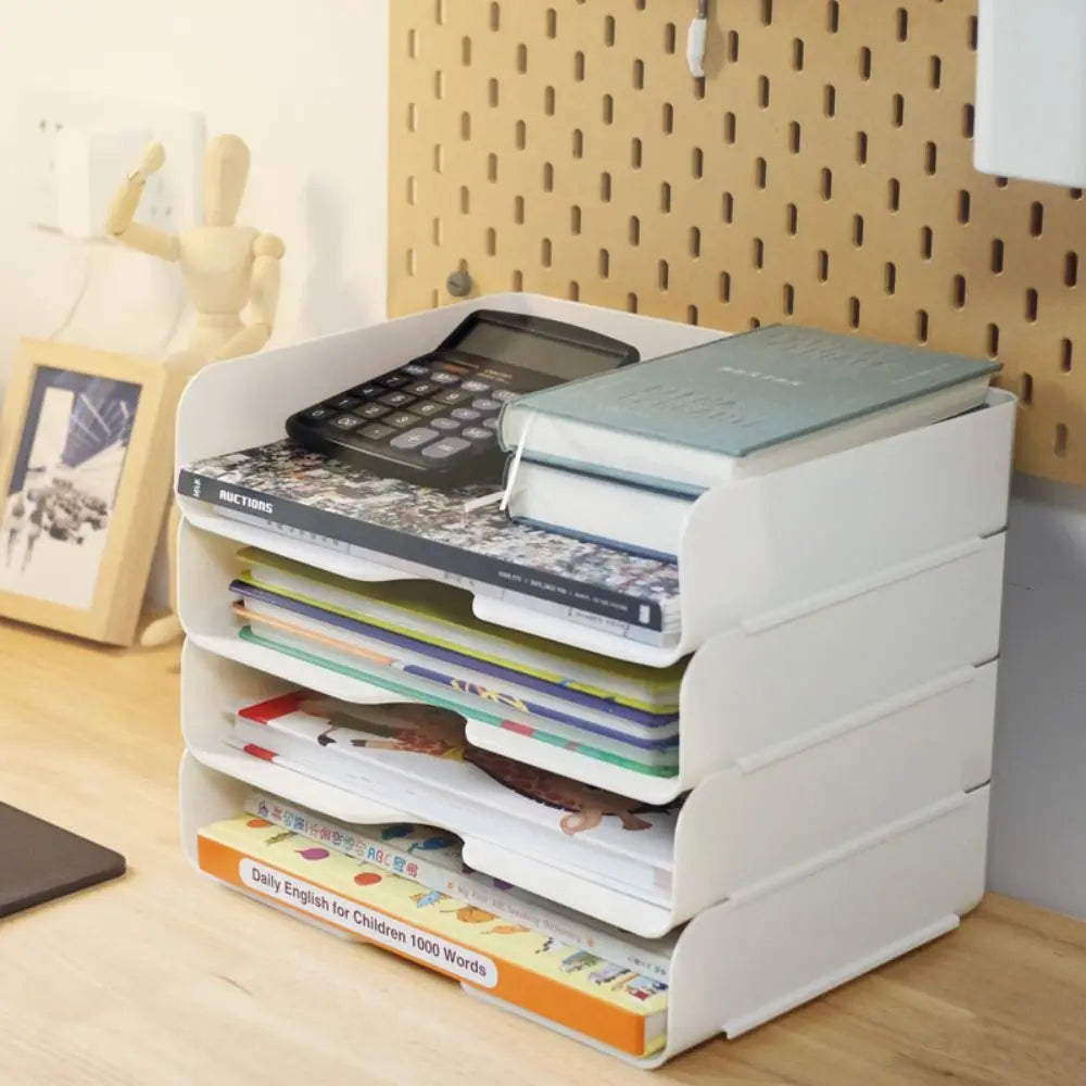 Organisateur de bureau empilable, support de bac à papier, bureau, bureau, fichier, lettre, livre, documents, étagère de classement, support de rangement pour cosmétiques