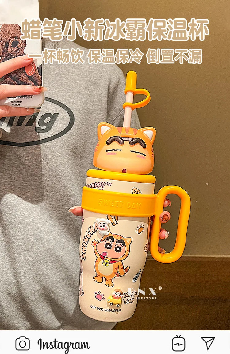 800Ml Crayon Shin-Chan 316 Stainless Steel Thermos Cup Cute Cartoon Doll Couple Water Cup Large Capacity Straw Cup Gift Toys