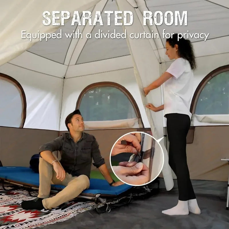 Tienda de campaña para 10 personas con porche, gran tienda de campaña familiar con 2 habitaciones, cortina dividida, para acampar al aire libre, viajar, resistente al agua