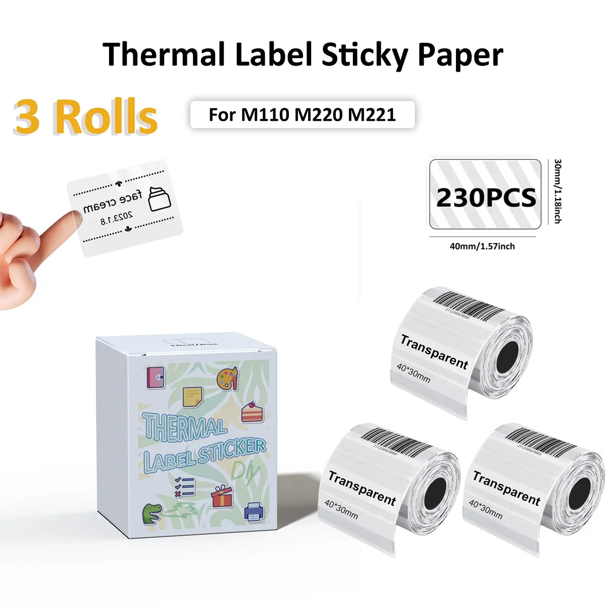 3 Rolls Thermal Sticker Label Paper Adhesive Square/Round Labels For M110/M221/M220/M120/M200/M110S For Logo,Address Label