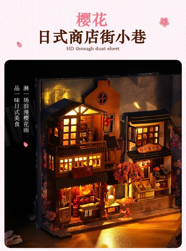 3D Wooden Puzzle DIY Book Kit Bookend Shelf Insert Alley Miniature Dollhouse Model Building Set Craft for Home Decoration P541
