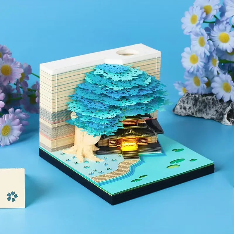 Treehouse 3D Desktop Calendar Sticky Notes Creative Crafts Souvenirs Paper Carvings Post-it Notes New Year Gifts Office Ornament