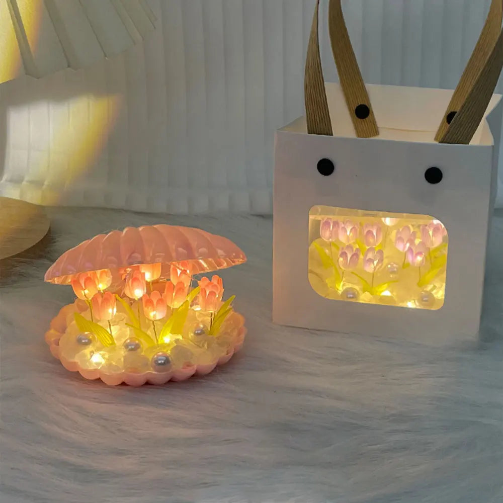 9 Flowers Shell Tulip Night Lamp Handmade Diy Home Decor Bedroom Atmosphere Light Girl Mother Girlfriend Valentine's Day