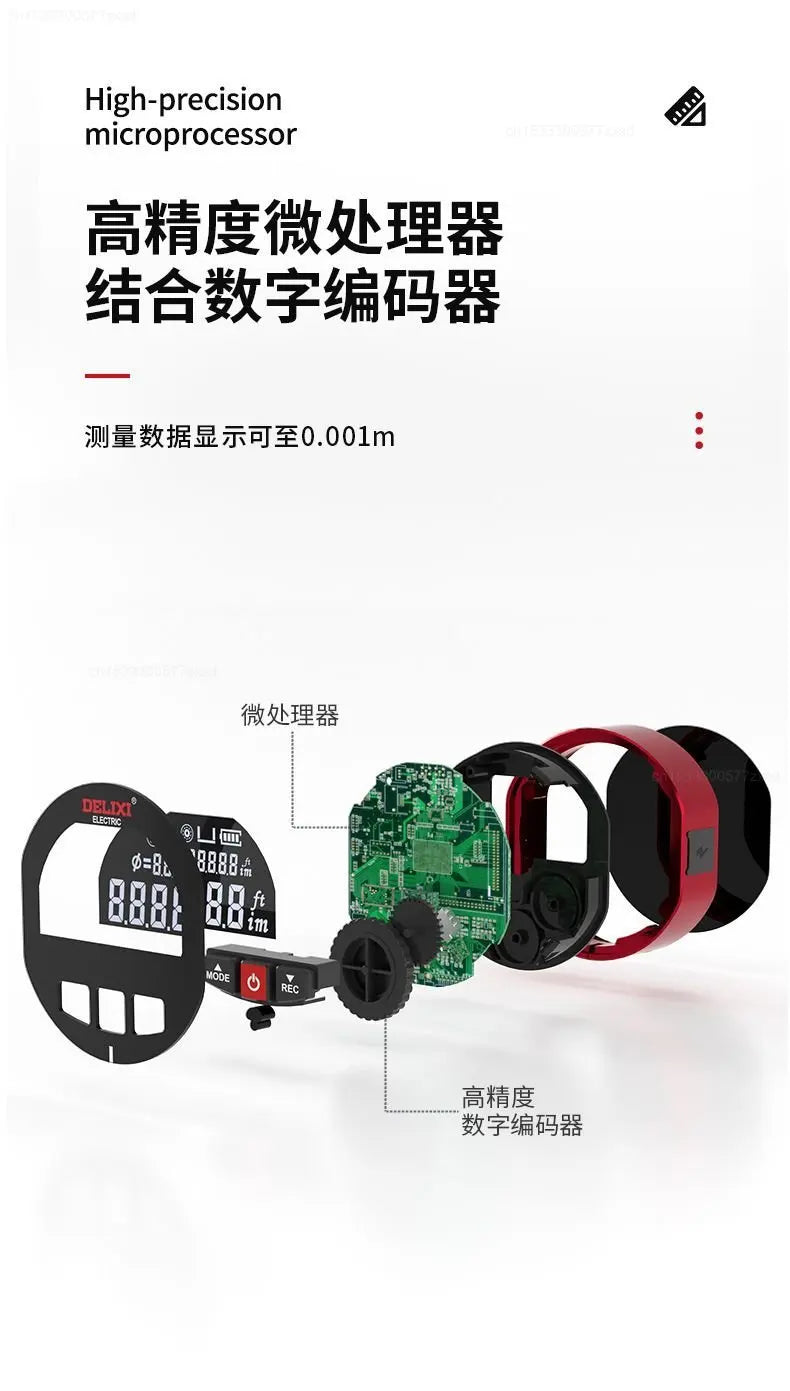 Cinta métrica con telémetro Xiaomi DELIXI, regla electrónica con rodillo, arco curvo plano de alta precisión, medidor de distancia láser