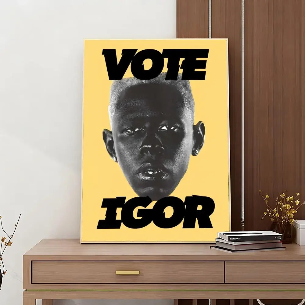 1 póster con impresión retro de Tyler The Creator, cantante y rapero, adhesivo HD resistente al agua para dormitorio, entrada, hogar, sala de estar, decoración de pared