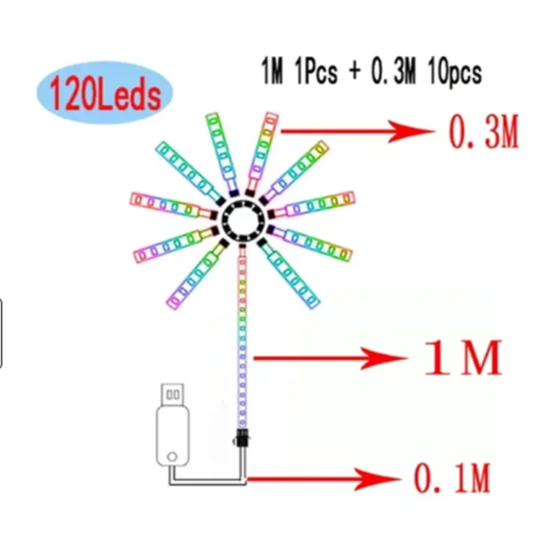 2024 new LED Strip Light RGB Sound Control Symphony Firework Light Wedding Christmas Music Control Full Kit Dream Meteor Lamp