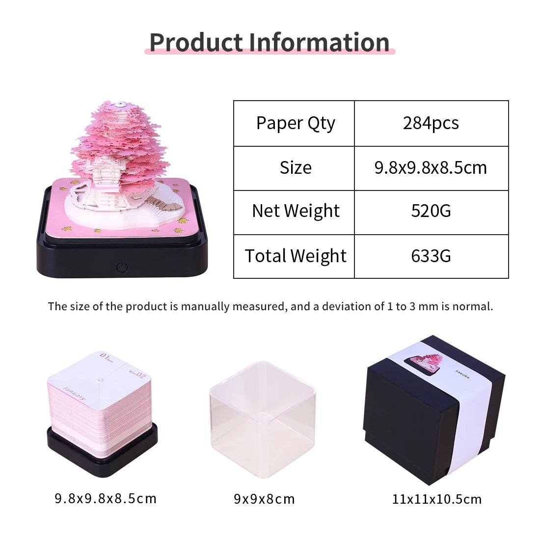 Omoshiroi Block 3D Notepad 2024 Calendar 3D Sakura Tree House Memo Pad Cute Block Notes 3D Sticky Notes Christmas New Years Gift