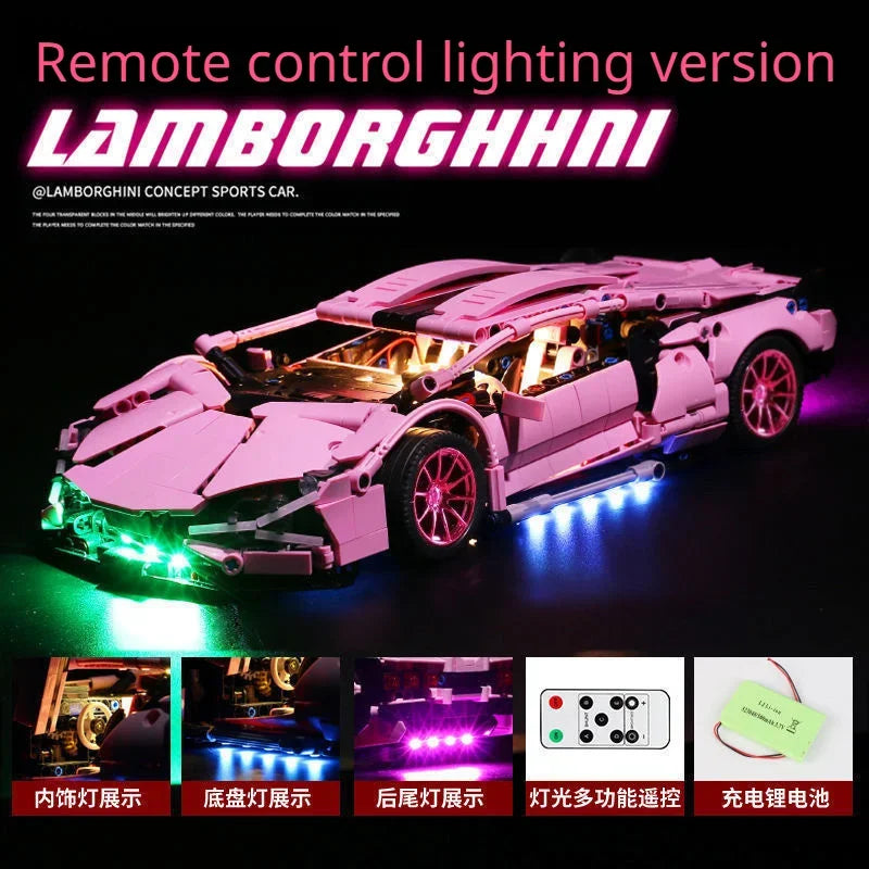 1280 piezas técnicas 1:14 Lambo rosa Super Sports Car Building Blocks MOC City Speed Vehicle Assemble Bricks Toys para niños