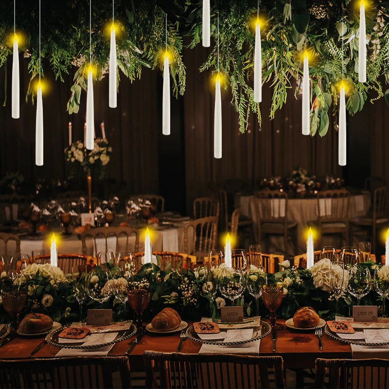 12-240 piezas nuevas velas flotantes sin llama que funcionan con pilas con varita mágica y control remoto, velas colgantes parpadeantes para decoración de bodas o el hogar