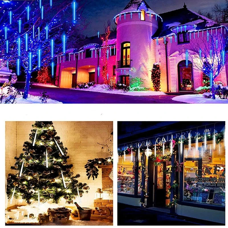 30/50cm Holiday Meteor Shower LED String Lights Christmas Falling Rain Lights Snow Falling Icicle Cascading Light Waterproof New