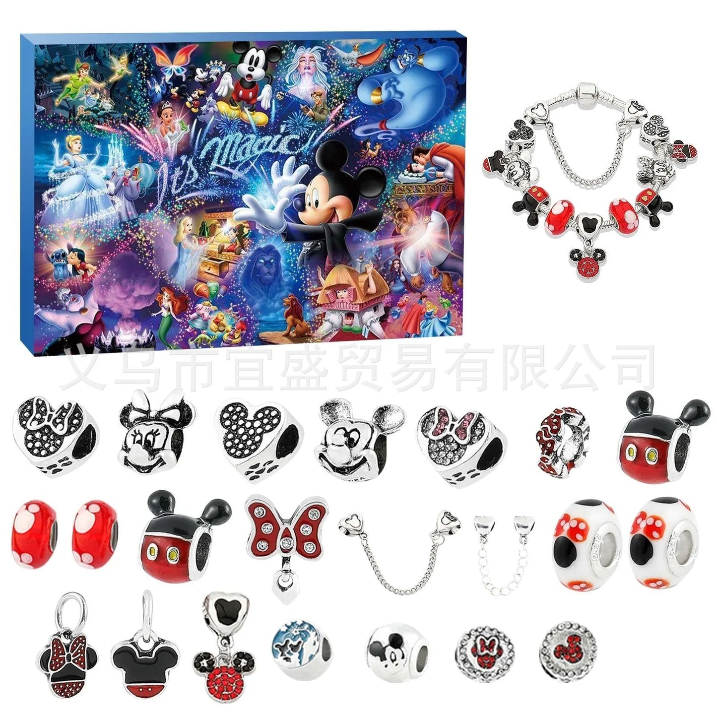 2024 Disney Christmas Angel Comes Jewelry Gift Box Anime Stitch Winnie The Pooh Mickey Kawaii DIY Beaded Bracelet Christmas Gift