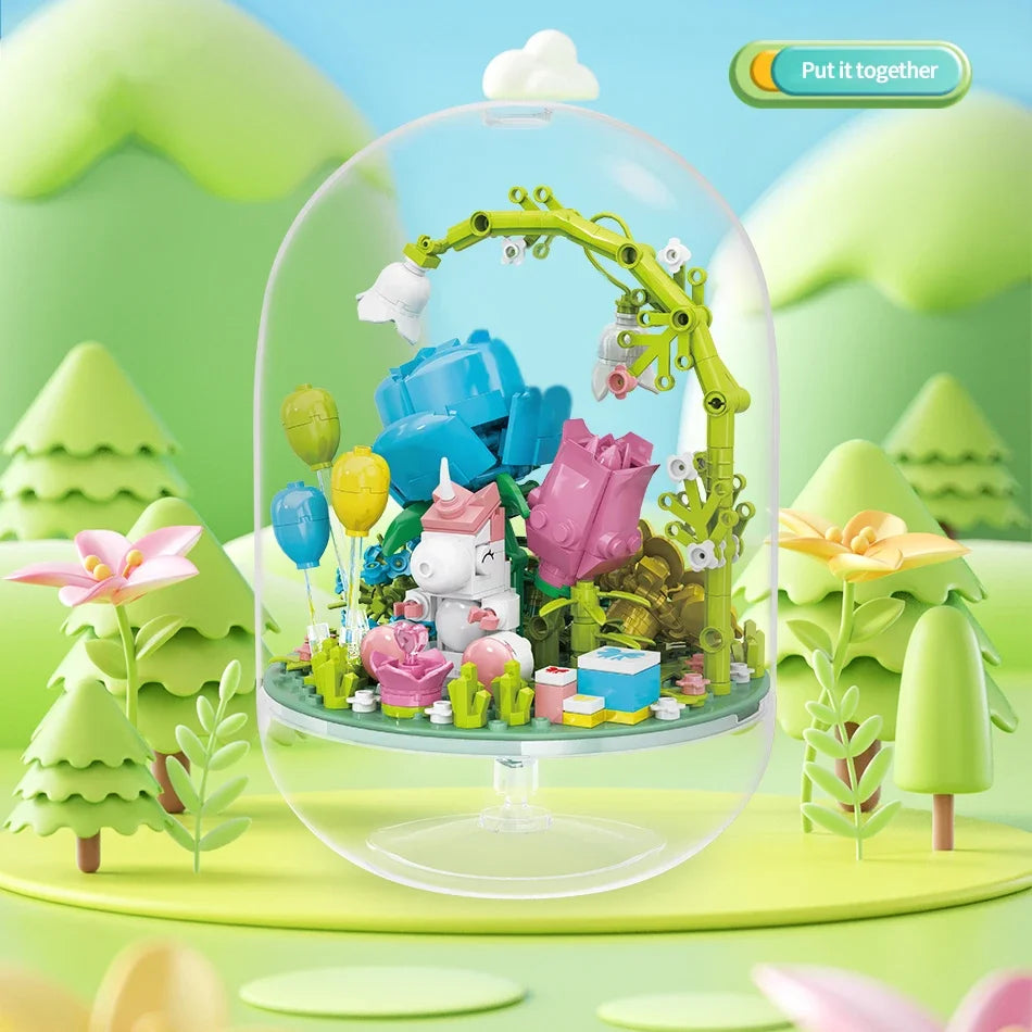Succulent Plant Potted Building Blocks Insect Flower Model Bricks Set With Dust Cover Children's Educational Toys Adult Gifts