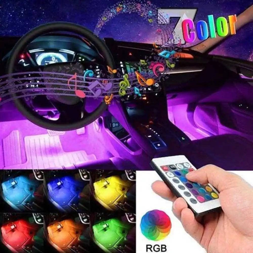 The atmosphere lights one drags four modified with colorful remote voice-activated led decorative in the car atmosphere lights