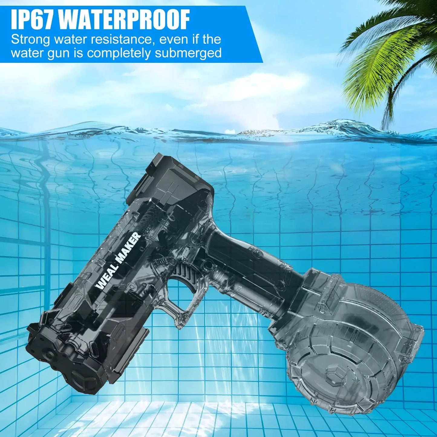 Transparent Glock Full Automatic Squirt Water Gun Spray Blaster Electric Water Pistol Toy Summer Pool Outdoor Toy for Kids Adult