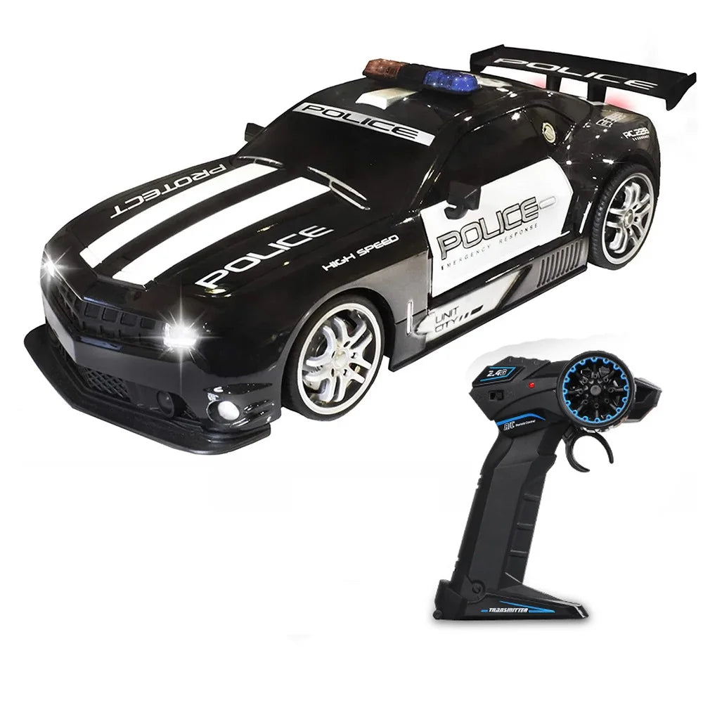 Voiture de police télécommandée super rapide 1/12 2,4 GHz avec lumières, jouet durable pour garçons et enfants
