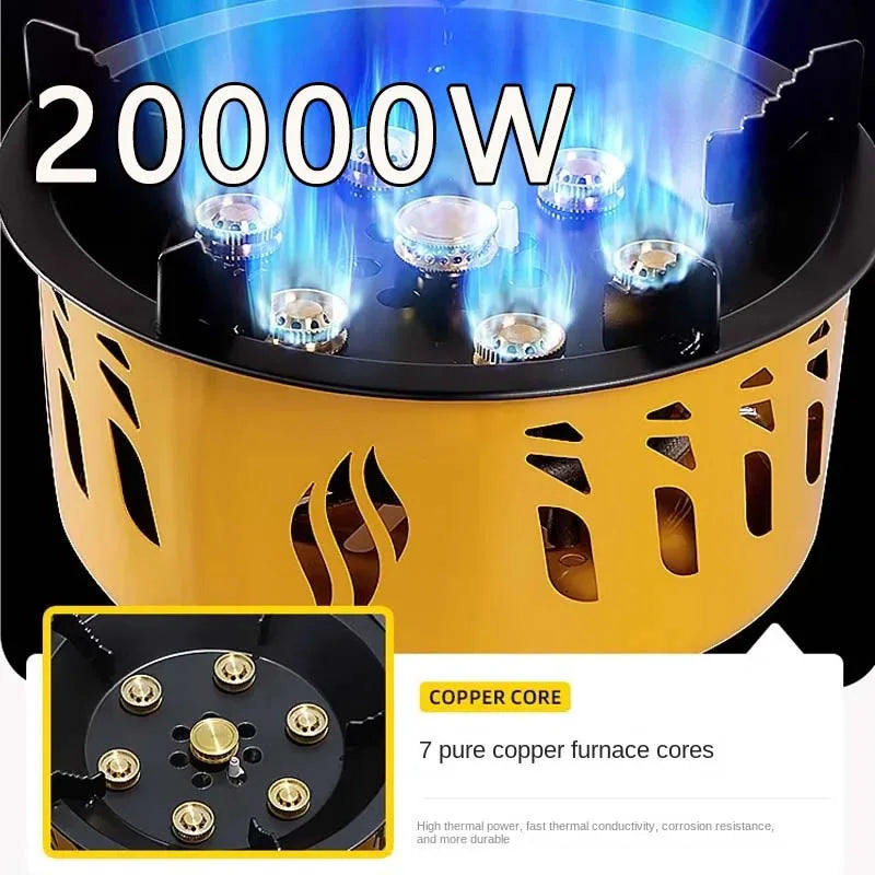Estufa de camping de 7 núcleos 19800, potente quemador de gas, estufa a prueba de viento, encendido electrónico, estufas para exteriores, senderismo con bolsa