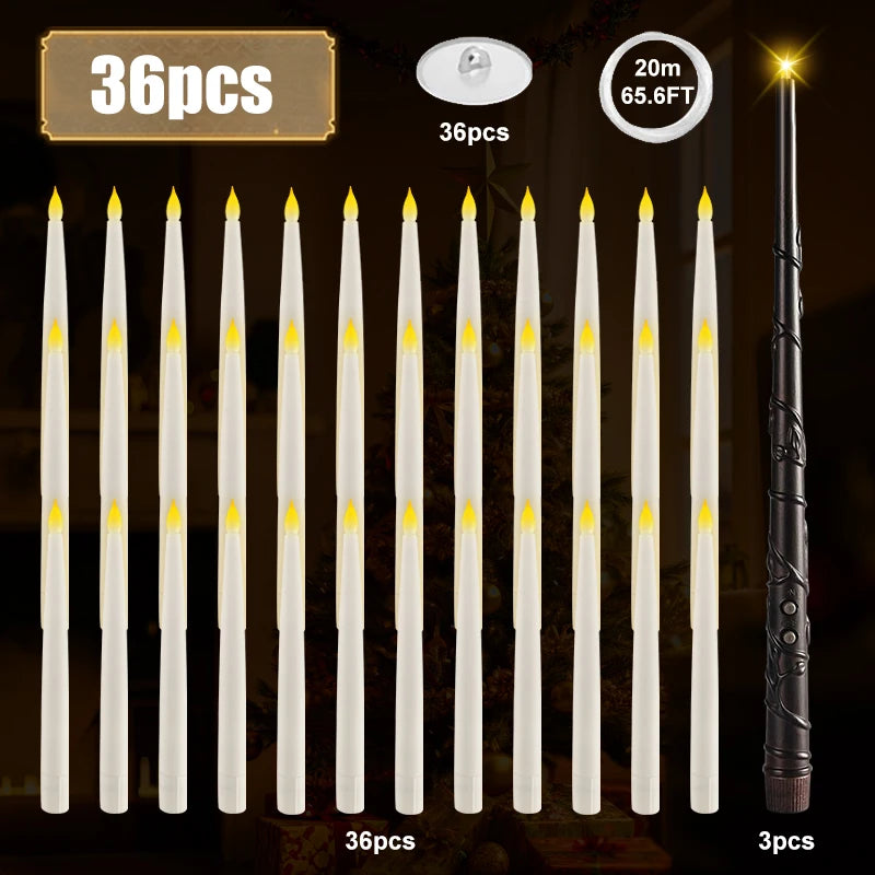 12-240 piezas nuevas velas flotantes sin llama que funcionan con pilas con varita mágica y control remoto, velas colgantes parpadeantes para decoración de bodas o el hogar