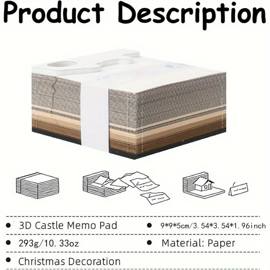 2025 3D Castle Paper Sculpture Desk Calendar Magic Castle Memo Pad Tear-Away Notepad DIY Craft Gifts for Home Office School