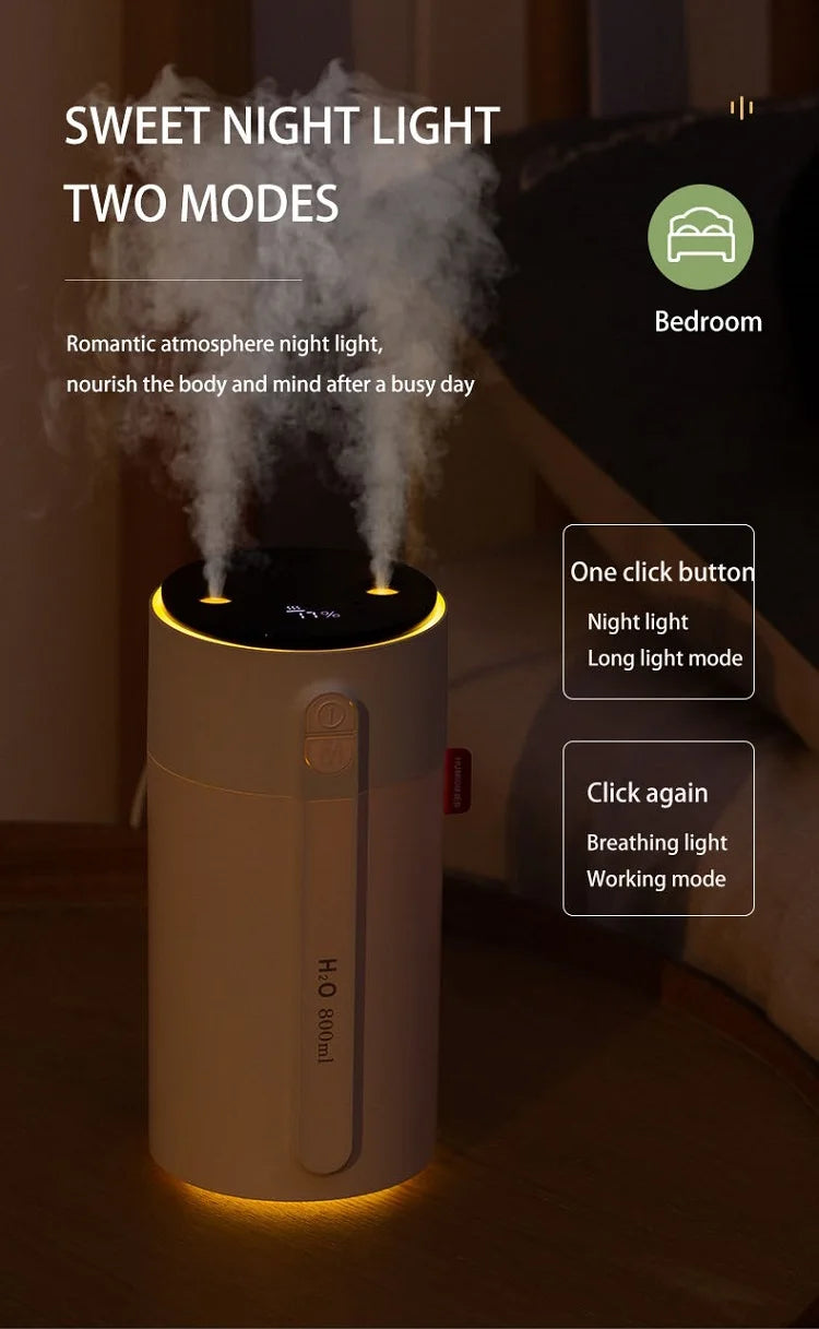 800ML Smart Induction Air Humidifier 2000mAh Battery USB Rechargeable Essential Oil Diffuser Air Humidifier for Home Car