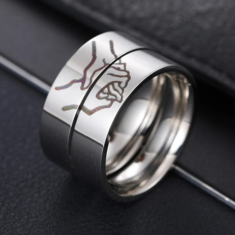 2-piece Fashion Stainless Steel Wedding Ring Silver Color Romatic Design Heart Wedding Couple Valentine's Day Anniversary Gift