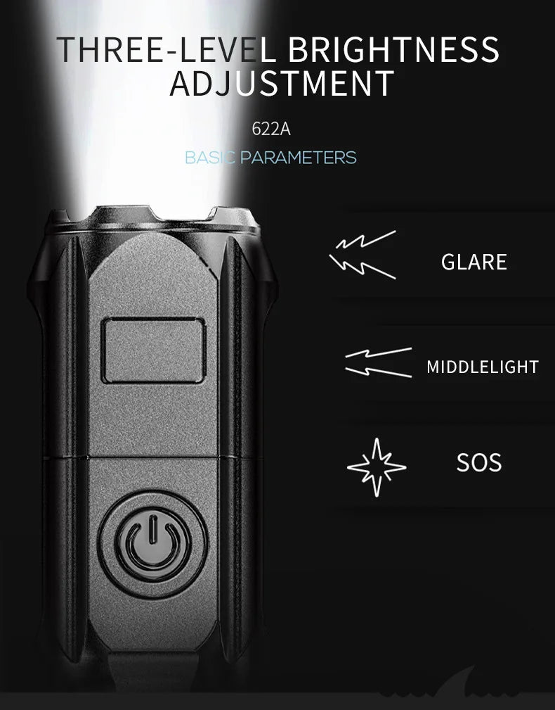 Outdoor Strong Lighting Flashlight Work Light Highlight Rechargeable Zoom Tactical Outdoor Night Camping Portable LED Torch Lamp