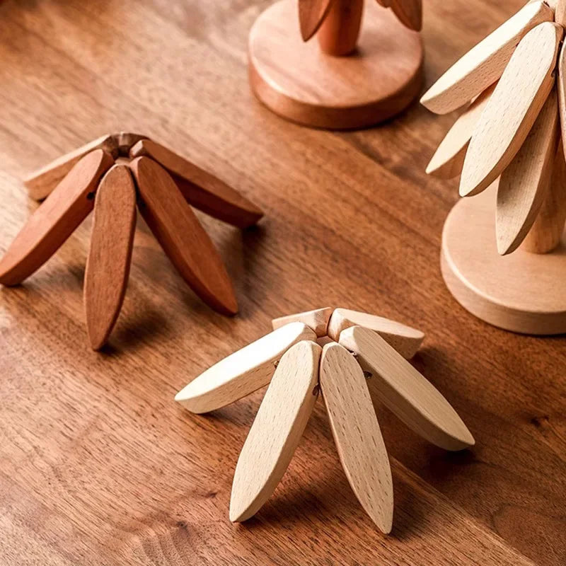 3/4Pcs Walnut Tree Table Mat Set Natural Foldable Wooden Tree Trivet for Hot Dishes Pot Bowl Teapot Holder Placemat