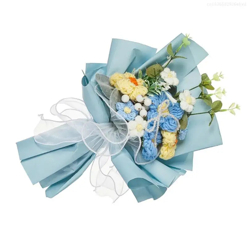 Artificial Flower Bouquets for Valentines Day, Mother Day, Crochet Flower Bouquets with Bear for Graduation Ceremony F0T4