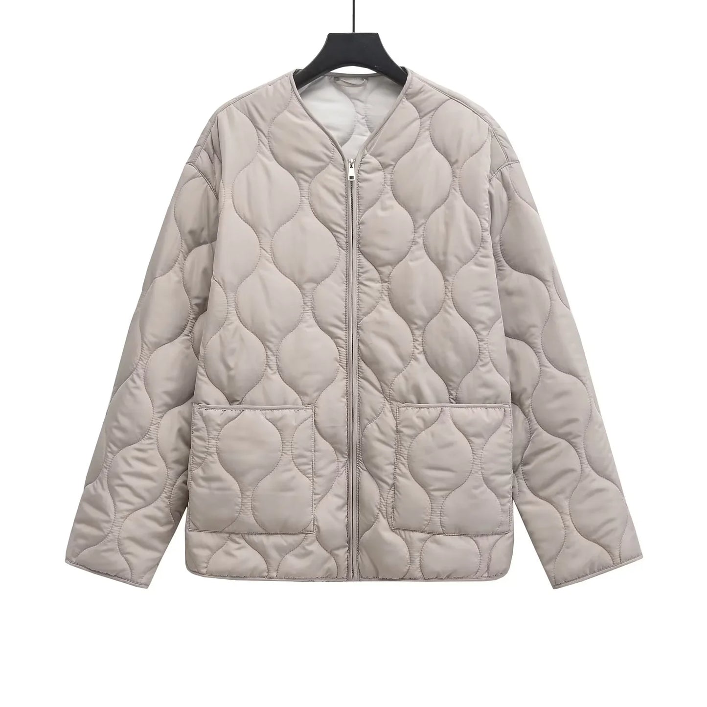 XNWMNZ 2024 Chaqueta acolchada de moda para mujer Otoño/Invierno Chaqueta acolchada retro con cuello redondo y manga larga con cremallera Abrigo acolchado versátil para mujer